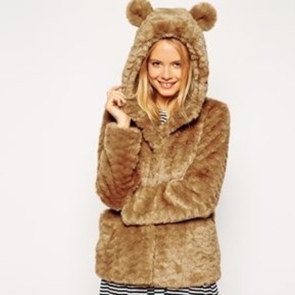 ASOS faux fur hooded coat with animal ears
